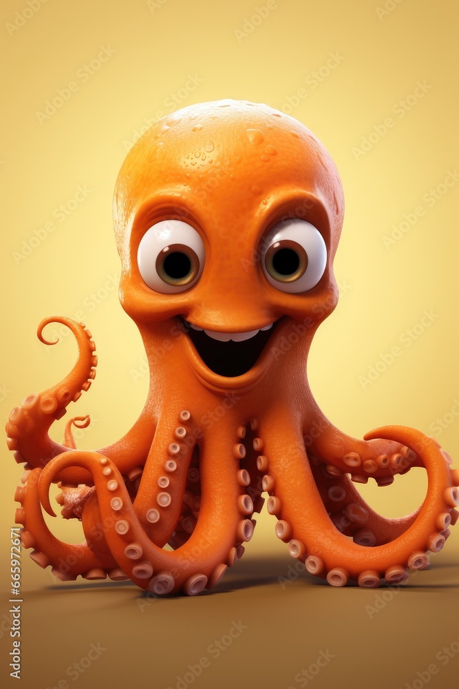 funny cartoon character cute OCTOPUS 3d animation Made with Generative AI