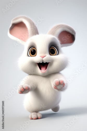 funny cartoon character cute rabbit 3d animation Made with Generative AI © suthiwan