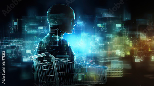 cyber person with shopping background