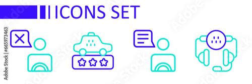 Set line Taxi call telephone service, driver, rating and icon. Vector
