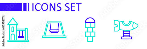 Set line Swing plane, Hopscotch, Ferris wheel and for kids icon. Vector