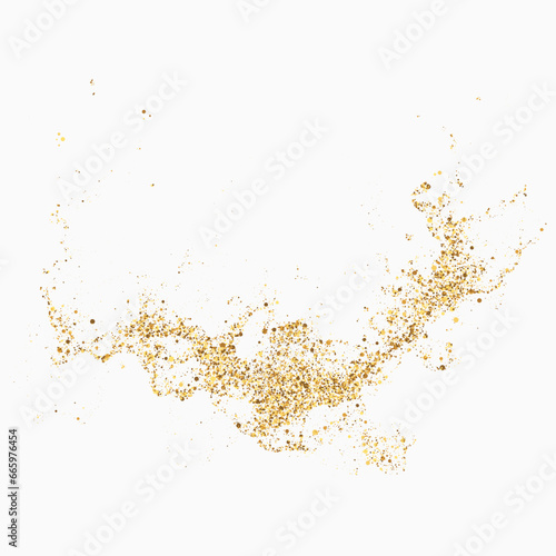 Scattered golden particles on a dark background. Festive background or design element.