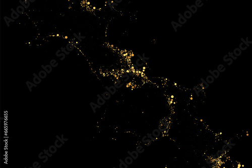Glittering wave of confetti. Vector golden sparkling background on black.