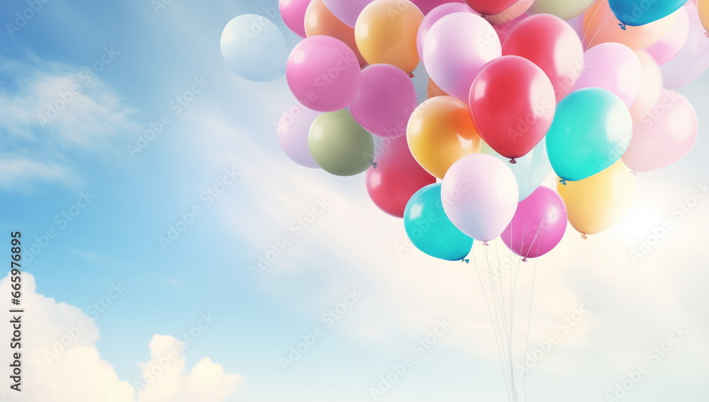 Holiday, colorful balloons fly into the sky. Birthday party