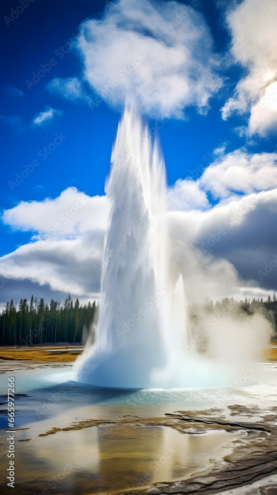 Geyser erupting in a national park, mobile background, landscape ...