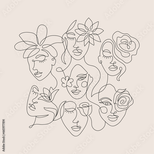 Women face abstract line art design 