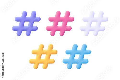 Hashtag symbol. 3d vector icon. Cartoon minimal style.