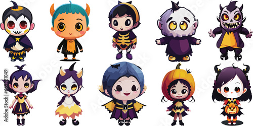 Conjunto de niños disfrazados para la fiesta de Halloween con fondo transparente 01