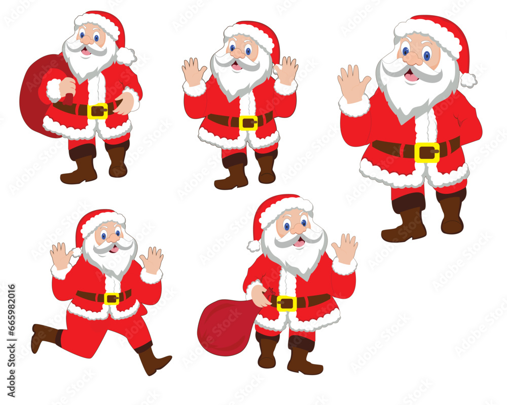 Santa Claus character design. Santa Claus vector design. Set of funny cartoon Santa with different emotions and situations. Set of cartoon Christmas illustrations. Vector illustration. Santa Claus character design. Santa Claus vector design. Set of funny cartoon Santa with different emotions and situations. Set of cartoon Christmas illustrations. Vector illustration.