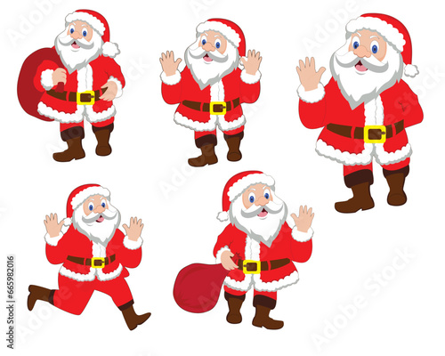 Santa Claus character design. Santa Claus vector design. Set of funny cartoon Santa with different emotions and situations. Set of cartoon Christmas illustrations. Vector illustration.