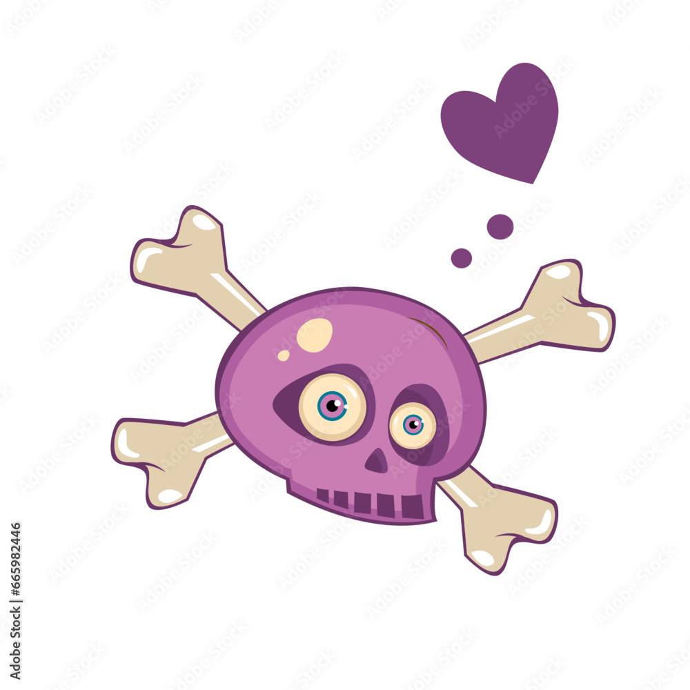 Vector cartoon violet sculpt with bones and heart on white background. Great element for your horror design. Vector cartoon violet sculpt with bones and heart on white background. Great element for your horror design.
