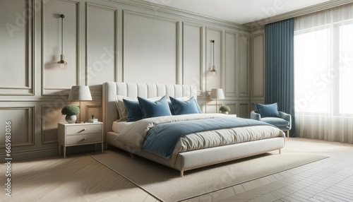 Photo of a contemporary bedroom that combines modern aesthetics with French country elements © Pal
