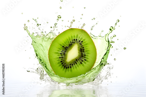 Fresh Kiwi in water splash on white background