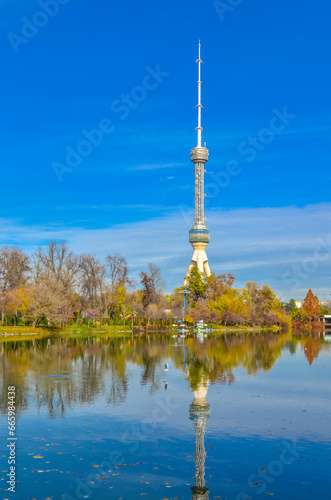 Tashkent TV tower scenic view from Japanese garden (Tashkent, Uzbekistan) © ssmalomuzh