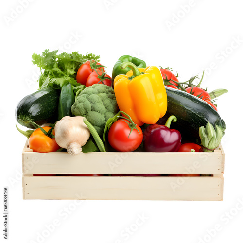 wooden box with full of vegetables on transparent background, box with vegetables, fresh vegetables element 