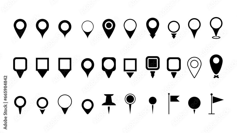 Location icons set. Navigation icons set. Map pointer icons set. Location symbols. - obrazy, fototapety, plakaty 