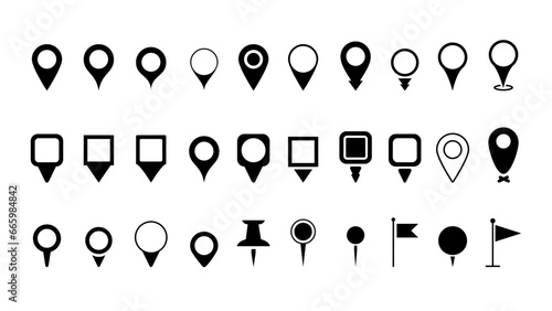 Location icons set. Navigation icons set. Map pointer icons set. Location symbols.