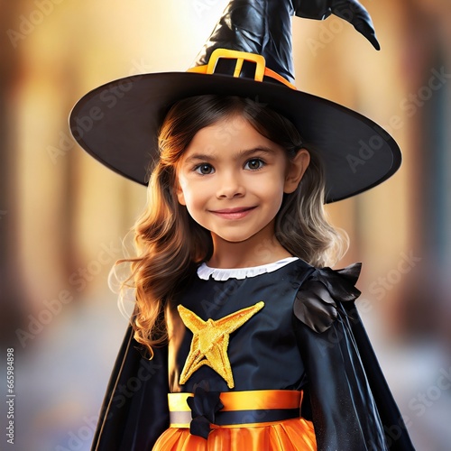little girl dressed up as a witch for Halloween