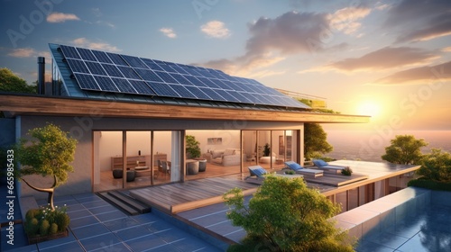 Solar panel on the roof top of modern house, Green energy and in the modern housing innovation. photo