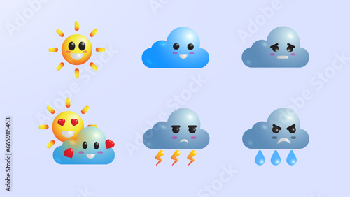 Cute realistic weather icon set