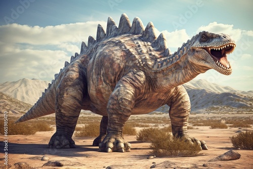 3D illustration of a dinosaur from the Cretaceous era. Generative AI © Taha