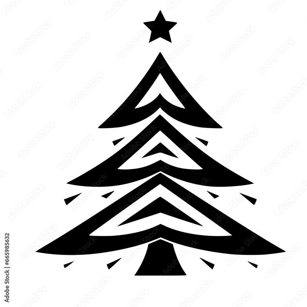 Obraz premium Decorative Christmas Tree Vector Illustration - Festive Xmas Tree Design for Greeting Cards, Holiday Decor, and Winter Celebrations - Traditional Green Pine Tree with Ornaments, Stars, and Lights