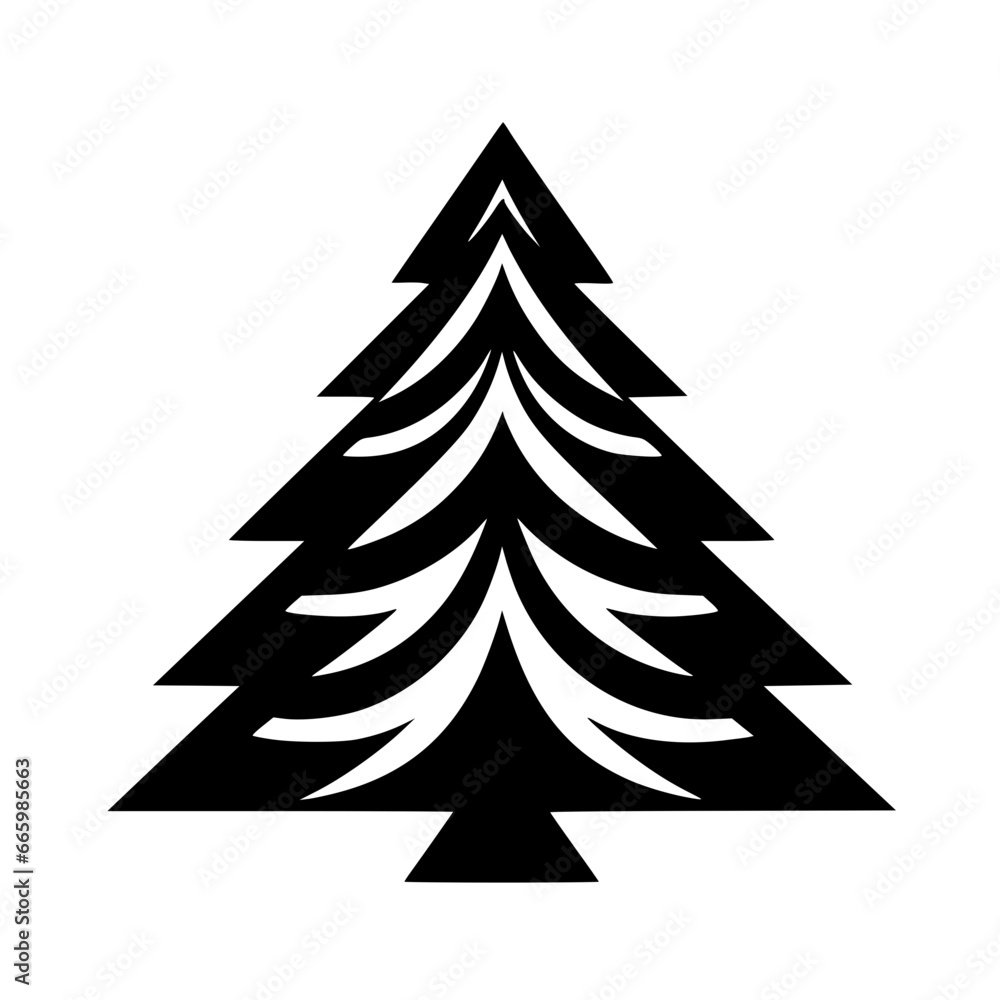 Obraz premium Decorative Christmas Tree Vector Illustration - Festive Xmas Tree Design for Greeting Cards, Holiday Decor, and Winter Celebrations - Traditional Green Pine Tree with Ornaments, Stars, and Lights