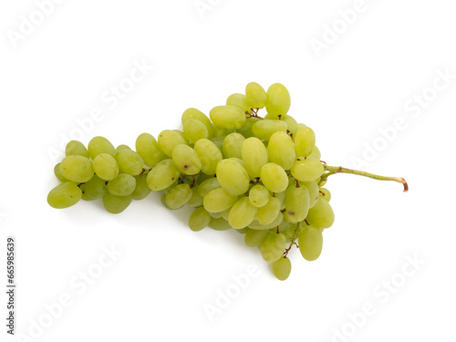 A bunch of green grapes on a white background. Grapes close up.