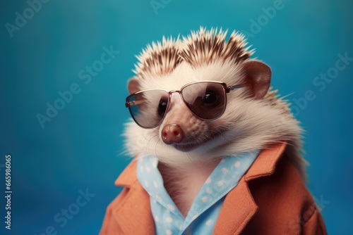 Funny fashion hedgehog wearing sunglasses. © vlntn