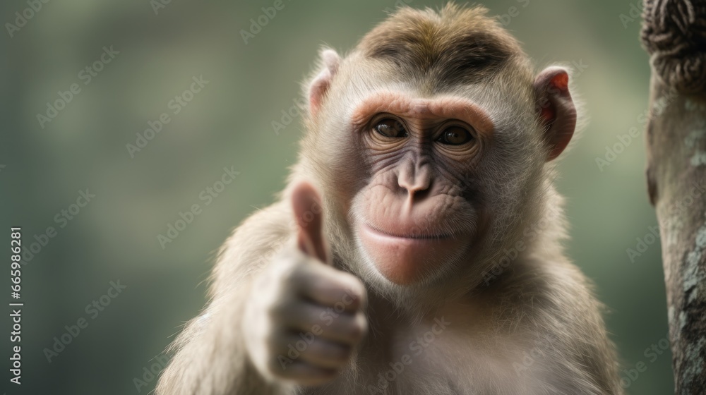 Portrait of friendly monkey making thumbs up. Portrait of friendly monkey making thumbs up.