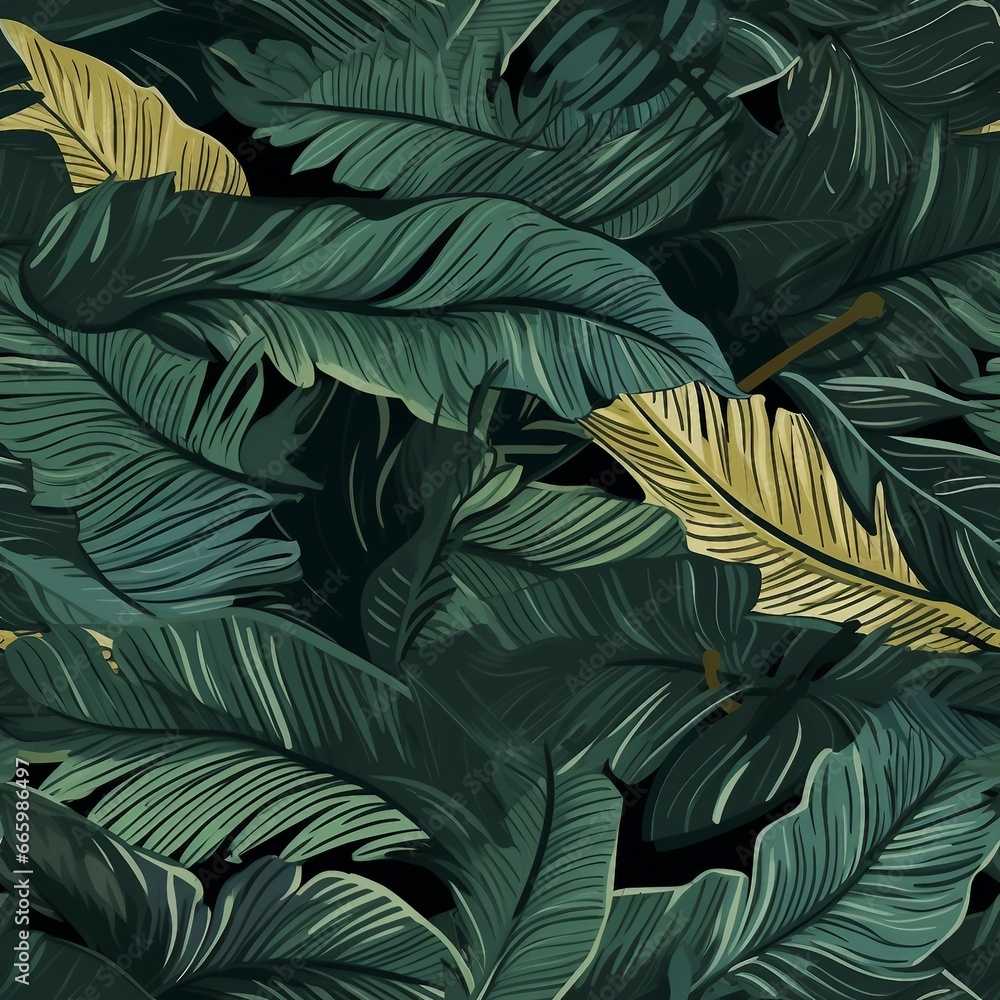 Luxury nature leaves background vector. Floral pattern, Tropical leaf with line arts, jungle plants, Exotic pattern with palm leaves. Vector illustration. generative ai.