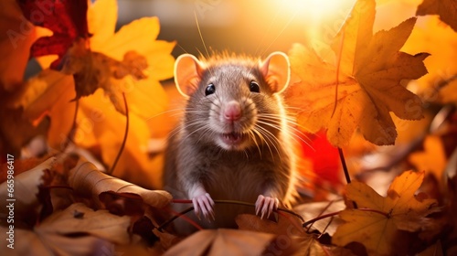 Portrait of happy rat rejoices in autumn. © vlntn