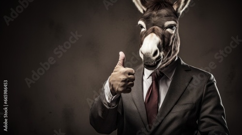 Fotografia Portrait of friendly donkey making thumbs up.