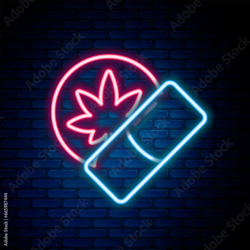 Glowing neon line Herbal ecstasy tablets icon isolated on brick wall background. Colorful outline concept. Vector