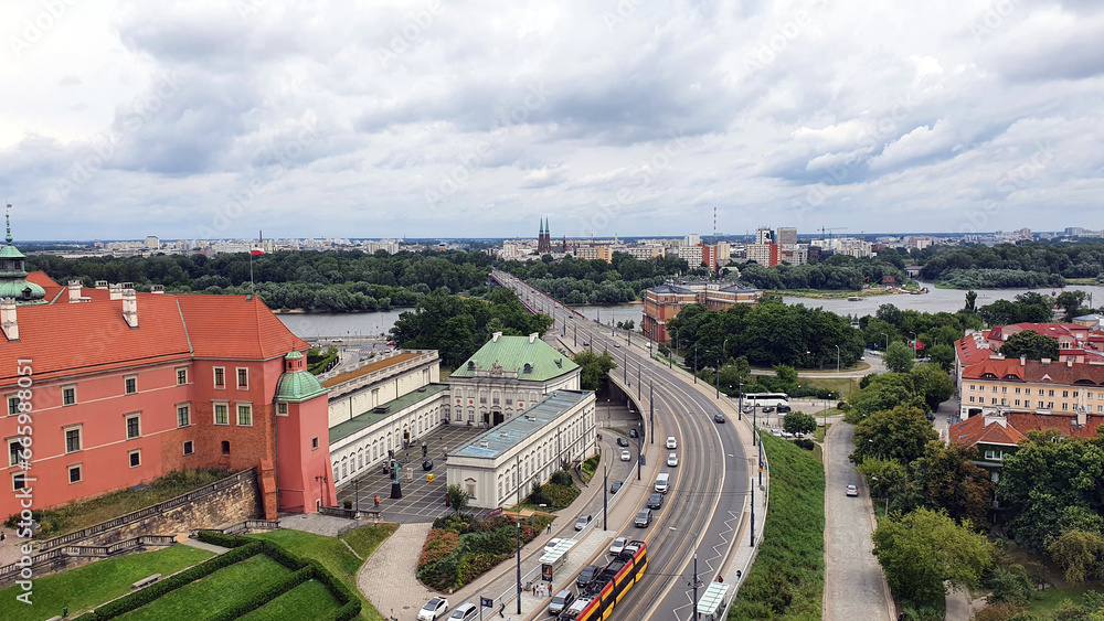 Warsaw, Poland - July 2, 2022: View of Warsaw from the observation deck on the bell tower of the church of St. Anna