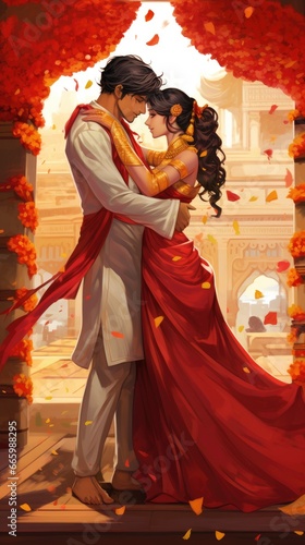 Illustration of Indian loving wedding couple close to each other
