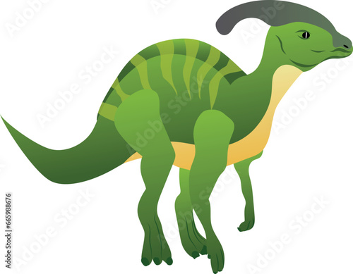 Parasaurolophus dinosaur character. Paleontology extinct animal. Mesozoic era reptile or herbivorous dinosaur with head crest.Vector illustration.