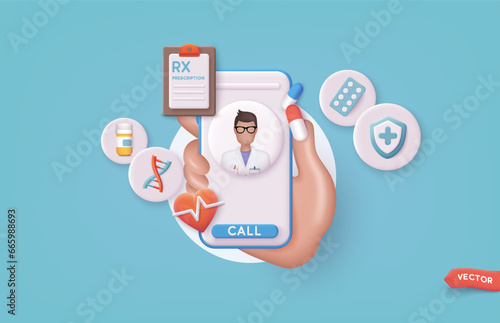 Online consultation doctor concept. Pharmacy drug for health pharmaceutical. 3D Vector Web llustrations.