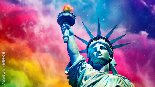 LGBTQ+ Statue of liberty with flag