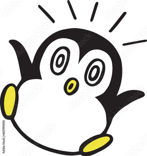 かわいいシンプルペンギン　驚く、びっくりポーズ