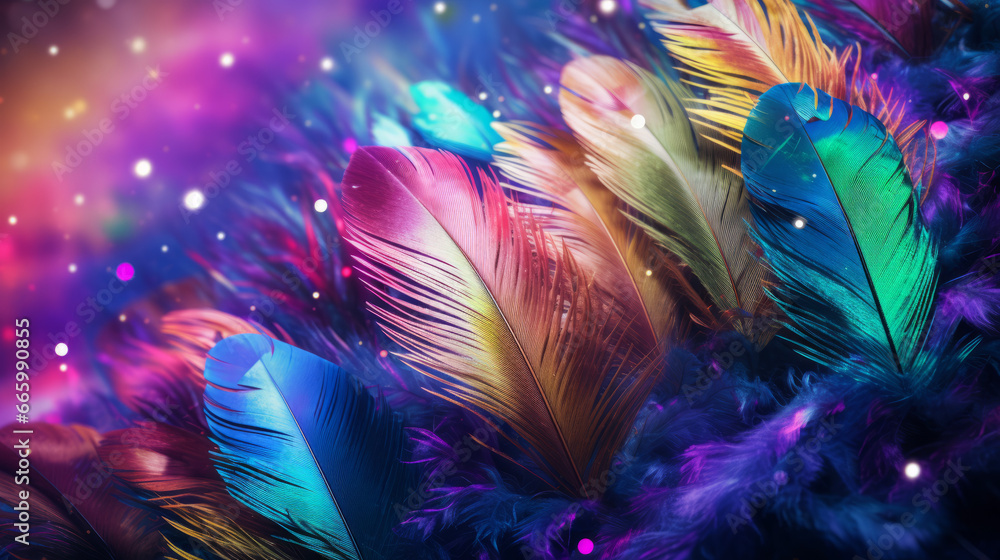 Colorful feathers, fireworks motive, generated with ai