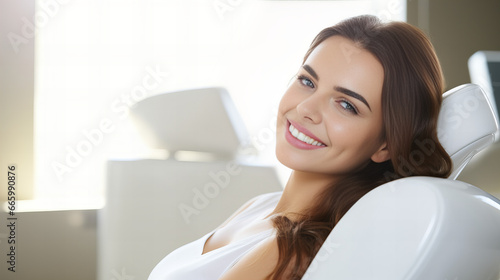 smiling woman sitting on a dentist's chair