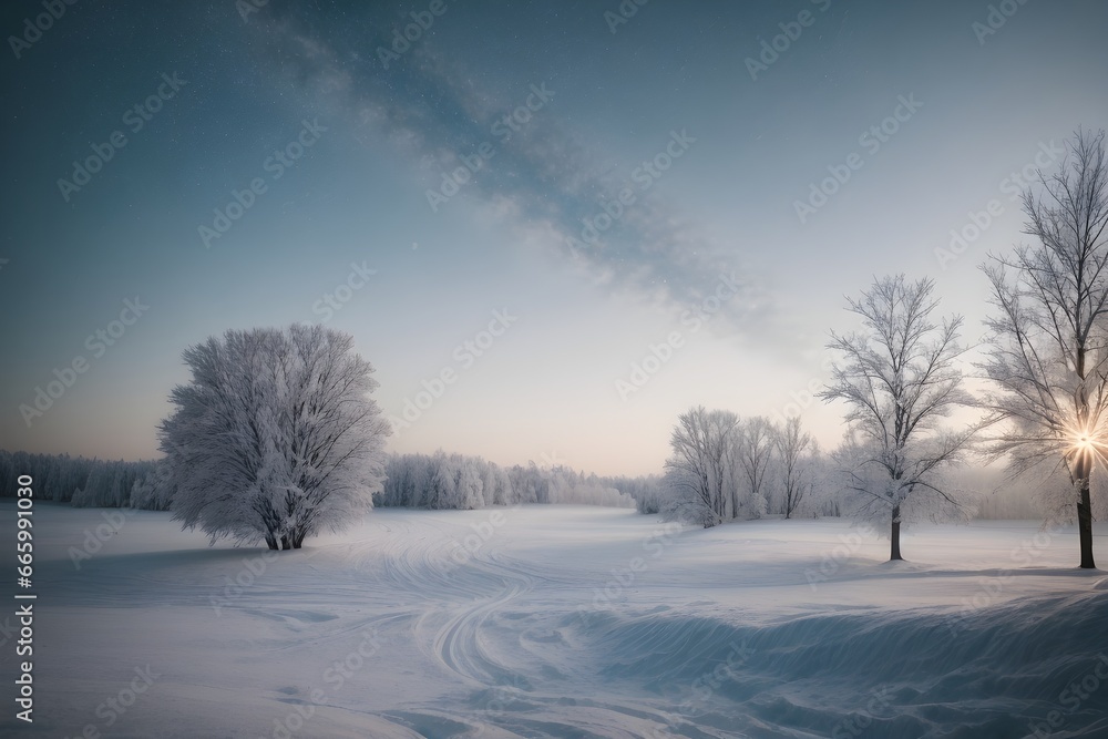 Winter landscape with trees. Generative AI. Winter landscape with trees. Generative AI.