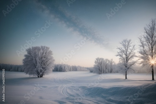 Winter landscape with trees. Generative AI. 
