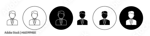 Businessman icon set in black. ceo or boss vector sign for Ui designs.