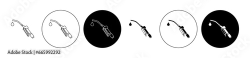 petrol icon set in black. gasoline or diesel pump nozzle vector sign for Ui designs. photo