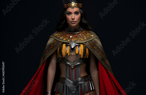 Warrior amazon woman with red cape and golden helmet