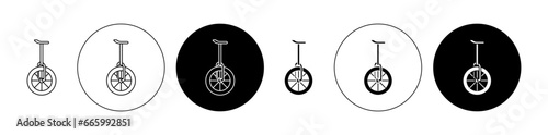 Unicycle icon set in black. juggler bike vector sign. one wheel cycle symbol for Ui designs. photo