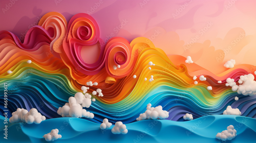 Abstract art of a wavy rainbow cloud world, generated with ai Abstract art of a wavy rainbow cloud world, generated with ai