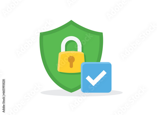 Secure icon in flat style. Privacy guarantee vector illustration on isolated background. Safety risk sign business concept.